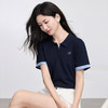 【专属特价】熙世界休闲撞色POLO衫女短袖夏小个子复古翻领T恤上衣 商品缩略图3
