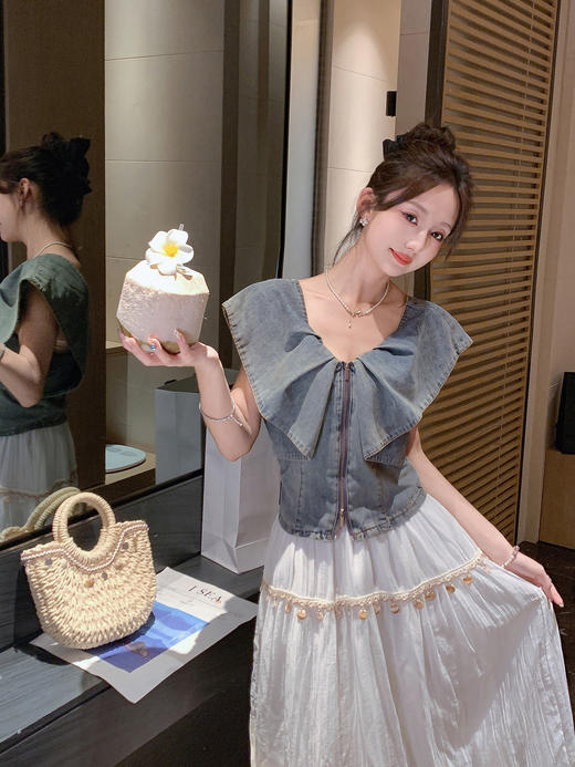 张心子【漫游日记】遮拜拜肉复古风气质显瘦牛仔上衣 U2505021 商品图4