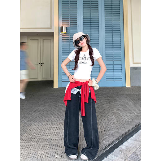 【110元任选2件】最后一波现货！2色韩系简约珍珠卡通猫修身百搭短袖T恤 商品图6