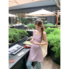 <曾小咸推荐>韩版V领紫色小碎花连衣裙短裙