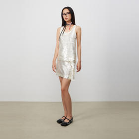 lost in echo2025夏季新款高级亮片双层修身显瘦背心半身裙套装