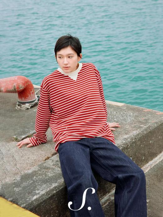 shyshystill/shy202411007/圆领撞色复古慵懒感宽松条纹长袖 商品图3