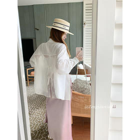 <曾小咸推荐>法式白色蕾丝蝴蝶结防晒衬衫