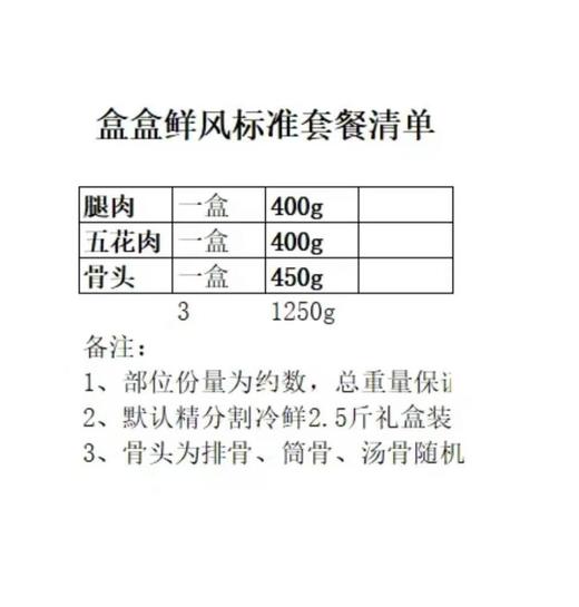 散养土黑猪肉标准骨肉套餐1250g(五花1腿肉1骨头随机1，共3盒） 商品图4