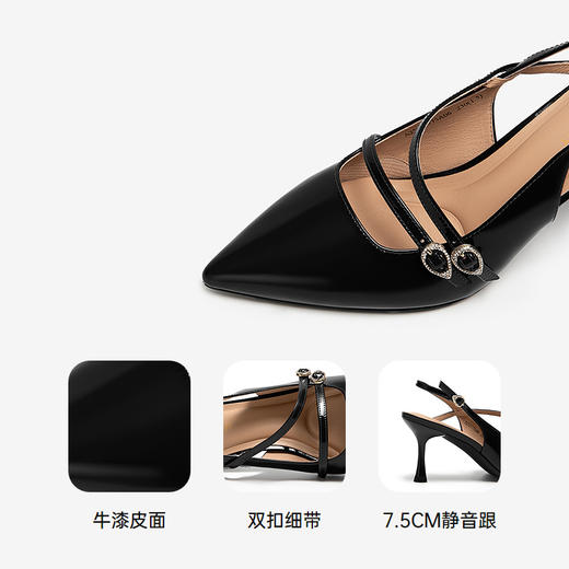 【静音系列】千百度漆皮细超高跟时装凉鞋女夏季包头后空凉鞋A25257775 商品图3