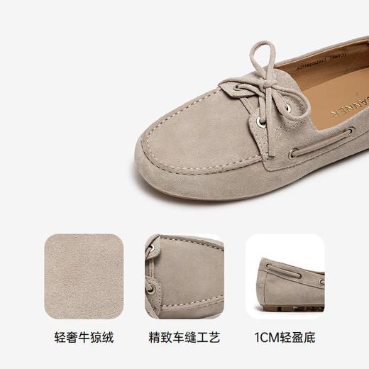 千百度羊皮平底乐福鞋女款休闲深口一脚蹬豆豆鞋单鞋A25181702 商品图3