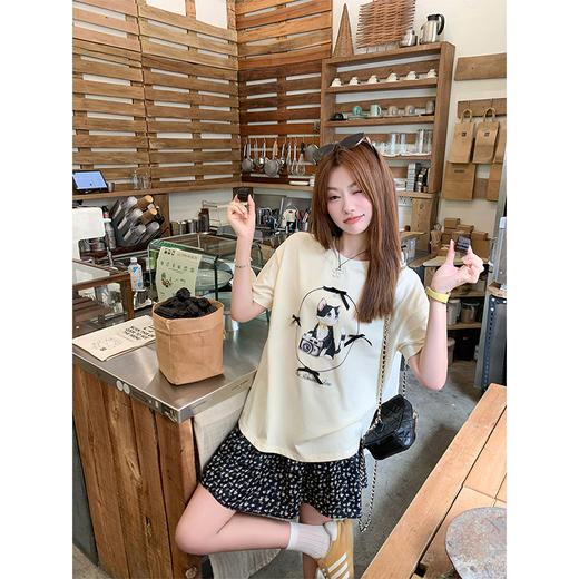 <曾小咸推荐>现货秒杀！卖完不补 ！微信打折价！猫咪印花小蝴蝶结短袖 日常109.99 立减50 秒杀59.99！抽绳牛仔短裤秒杀79.99！！ 商品图3