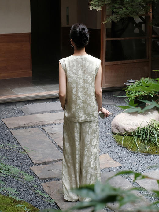 盛唐牡丹 |水绿八宝如意真丝女裤 商品图4