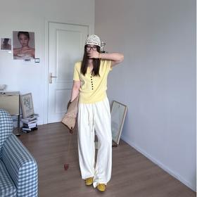 2025新品  软软同款【夏日多巴胺】休闲百搭轻薄设计感胸前纽扣纯色针织T恤