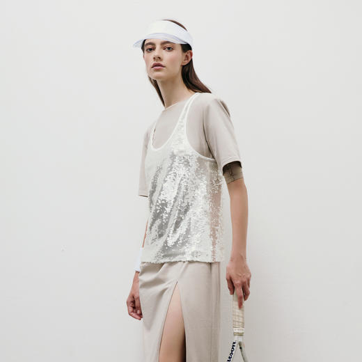 lost in echo2025夏季新款高级亮片双层修身显瘦背心半身裙套装 商品图3