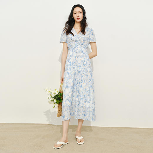 【商场同款】伊芙丽蓝色晕染印花优雅连衣裙1F4390682 商品图2