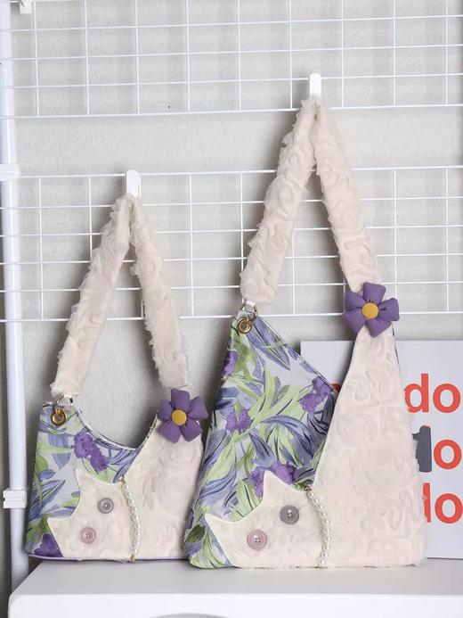 裁缝学苑AS489迷你可爱雪纺猫咪腋下包春夏新款紫色鸢尾花斜挎包 商品图5