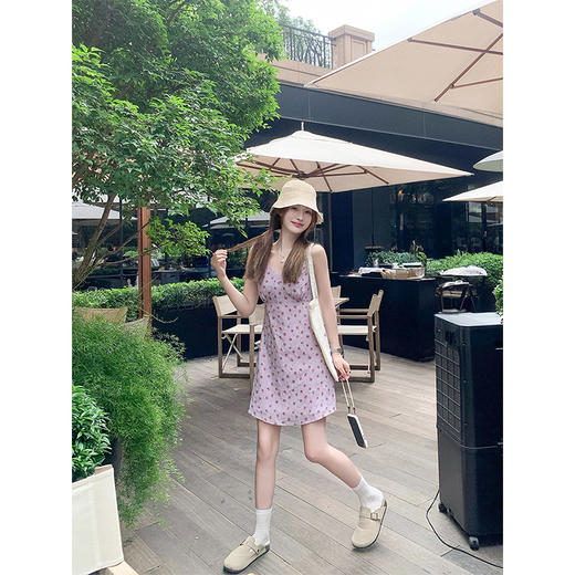 <曾小咸推荐>韩版V领紫色小碎花连衣裙短裙 商品图3