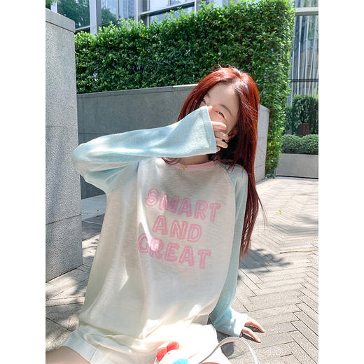 <曾小咸推荐>马卡龙配色少女防晒长袖针织T恤 商品图1