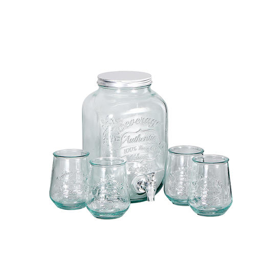 【西班牙进口带水龙头水罐套装】带水龙头玻璃水罐五件套 4L+400ml*4 商品图4