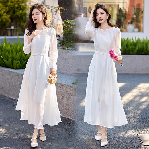 绝美漂亮连衣裙夏2025新款高级气质收腰显瘦飘逸仙气长裙子QIXFS2575-5 商品图3