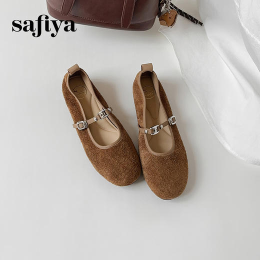 预售7天|Safiya/索菲娅2025法式复古绒面牛皮气质浅口一字扣玛丽珍单鞋SFD3111414 商品图4