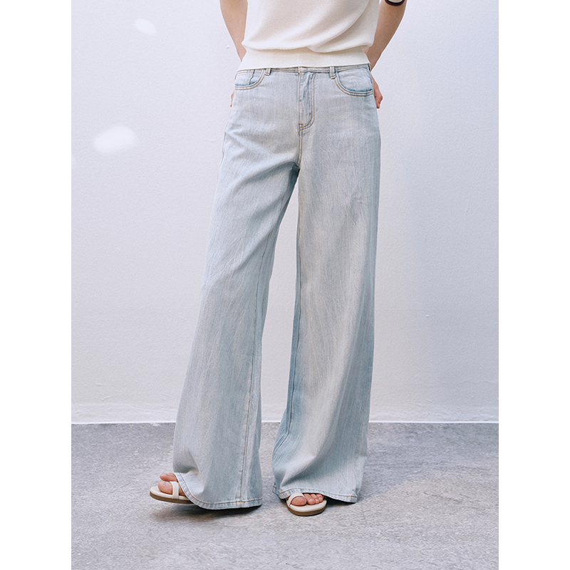 UMILAB【拓风】亚麻棉轻薄透气直筒微喇夏季浅色牛仔裤BP1268M