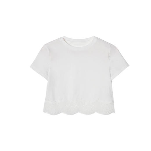 天丝亚麻混纺俏皮蕾丝拼接圆领T恤T2502091 商品图4