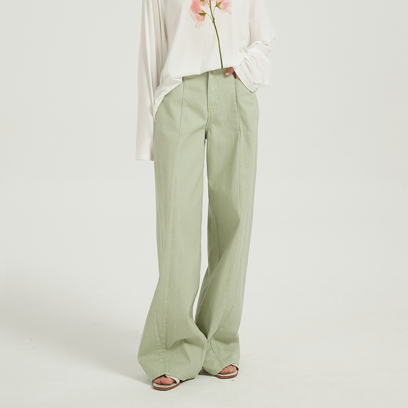 【2件9折】【Petit Bari】(多色)设计感休闲拼接阔腿牛仔裤