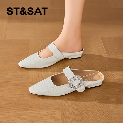 星期六褶皱设计包头方扣玛丽珍穆勒拖SSD2114CVF 商品图1