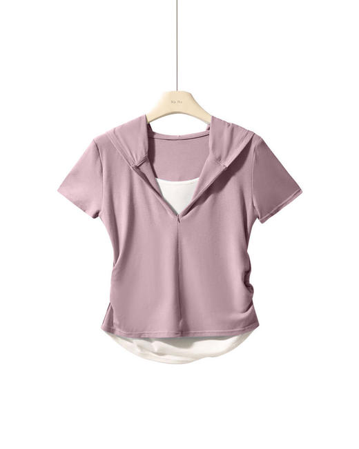 【连帽假两件半拉链短袖t】2025春秋新款修身收腰燕尾时尚百搭短t 商品图8