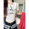 【110元任选2件】最后一波现货！2色韩系简约珍珠卡通猫修身百搭短袖T恤 商品缩略图2