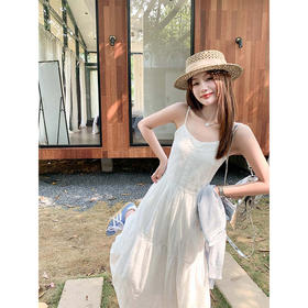 <曾小咸推荐>法式无袖白色吊带连衣裙女气质