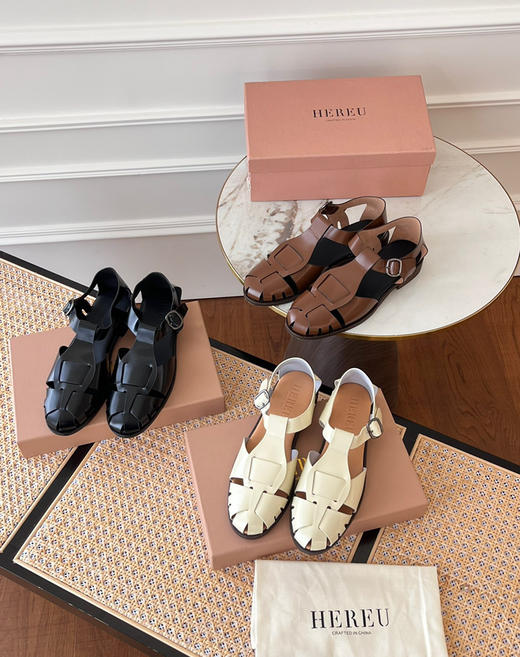 𝐇𝐞𝐫𝐞𝐮 3色编织真皮罗马凉鞋051408 商品图0