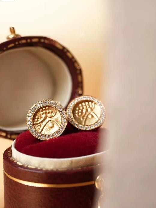 古董科沁金币镶钻耳钉 商品图1