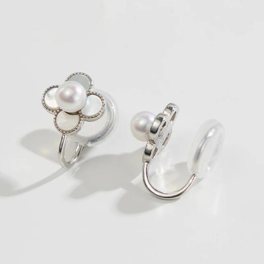礼兰 S925银花朵淡水珍珠耳夹4.5-5mm 商品图3