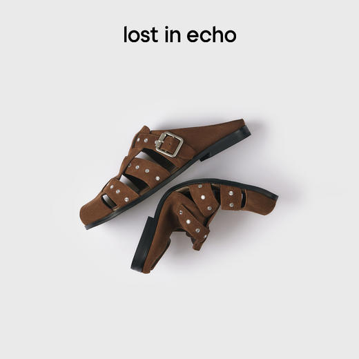 lost in echo2025春夏新款时尚高级手工擦皮铆钉包头拖渔夫半拖鞋 商品图0