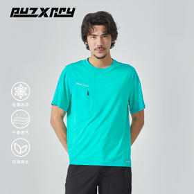 puzxrry男士短袖t恤圆领夏季运动休闲凉感抗菌上衣宽松高弹体恤
