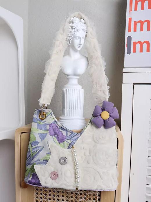 裁缝学苑AS489迷你可爱雪纺猫咪腋下包春夏新款紫色鸢尾花斜挎包 商品图3