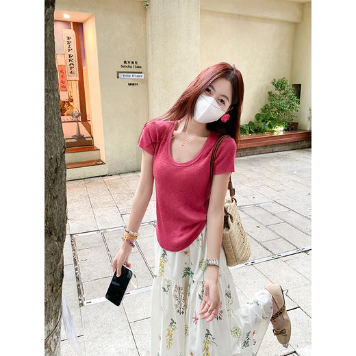 【110元任选2件】最后一波现货！2色针织U领短袖 商品图1