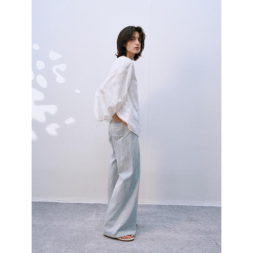 UMILAB【拓风】亚麻棉轻薄透气直筒微喇夏季浅色牛仔裤BP1268M 商品图3