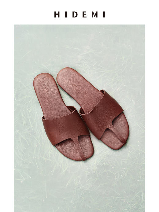 HIDEMI度假系列进口荔枝皮牛皮极简时髦一字带手工露趾凉鞋拖鞋 商品图8
