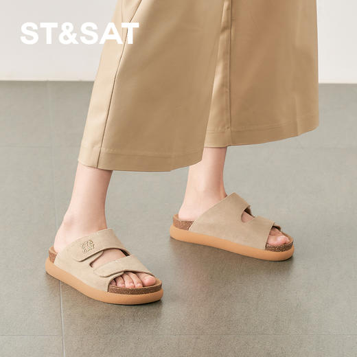 【牛反绒】星期六复古褐棕魔术贴外穿凉拖SSD2110390 商品图5