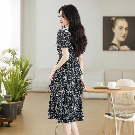 西遇娃娃领碎花连衣裙女夏季新款蛋糕裙a字法式短袖裙子SS050694 商品图4