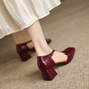 阿么手工女鞋粗跟漆皮凉鞋2025新款夏季交叉带法式中跟鞋子4.8CM 商品缩略图2
