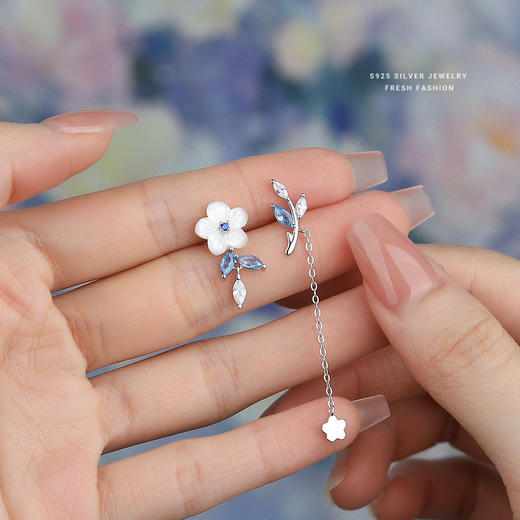 【浅蓝花语】S925纯银不对称流苏耳钉【YXS-E2427】 商品图1