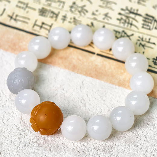 易祈吉祥五行补金系列和田玉青海料手链文烟紫玉饰品送礼手串礼物 商品图4