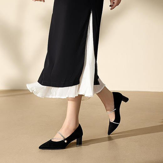 【静音系列】千百度粗高跟鞋女款通勤羊皮浅口单鞋A25185620 商品图2