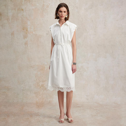 南法假日醋酸索罗那衬衫领蕾丝拼接连衣裙 商品图2