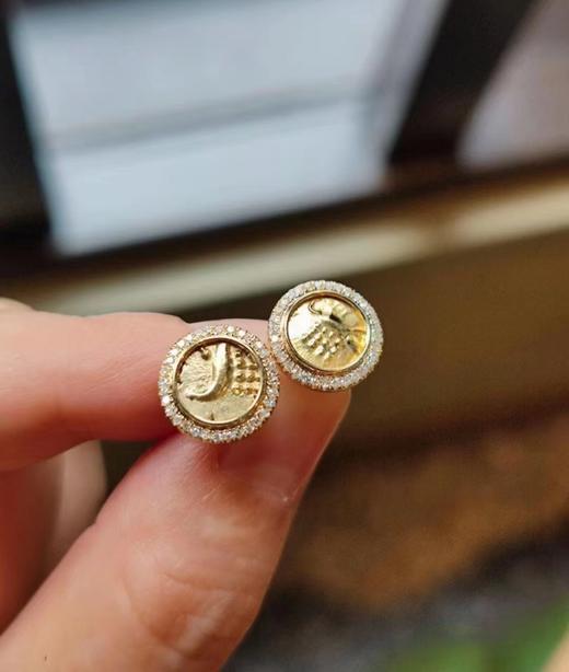 古董科沁金币镶钻耳钉 商品图3