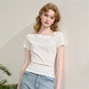 西遇法式慵懒修身短袖女夏季新款不规则斜领简约百搭纯白体恤D1640909/V0050553 商品缩略图6