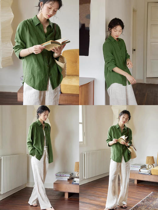 ✨【100%苎麻版松绿衬衫】‼️🌿无苎麻不夏天，前面做了几款苎麻衬衫大受欢迎，这次更加大胆做了松绿色版本，绝了！气质这块妥妥的拿捏！ 商品图3