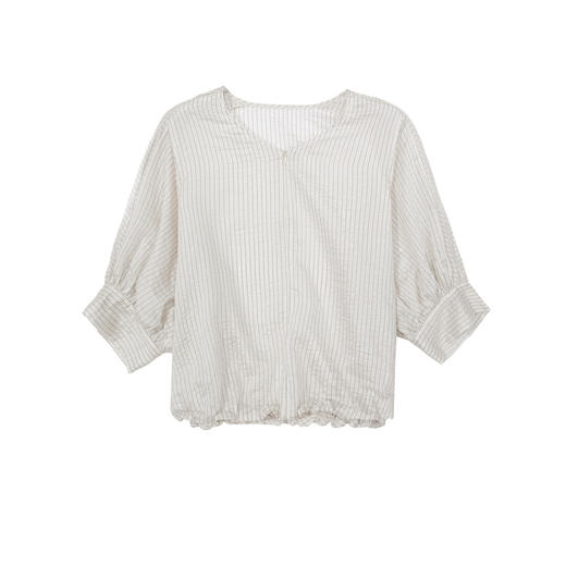 谜底衬衫七分袖女2025夏季新品通勤单排扣宽松T型短上衣252MS0516 商品图4