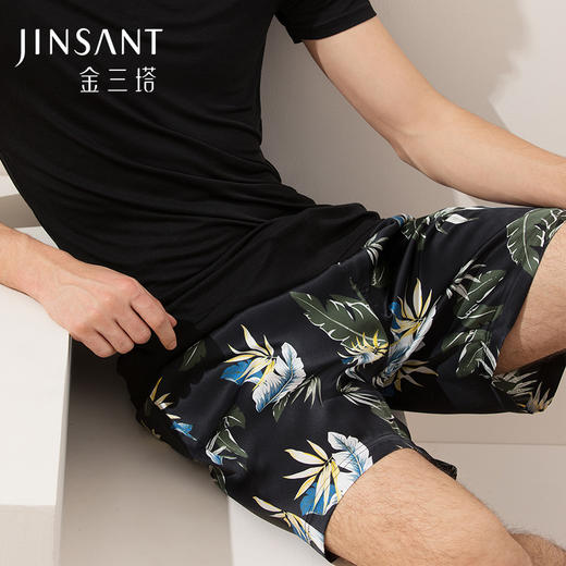 金三塔[凉感丝滑]蚕丝男士休闲睡裤短裤 桑蚕丝印花可外穿沙滩裤   2YSMAB901 商品图0