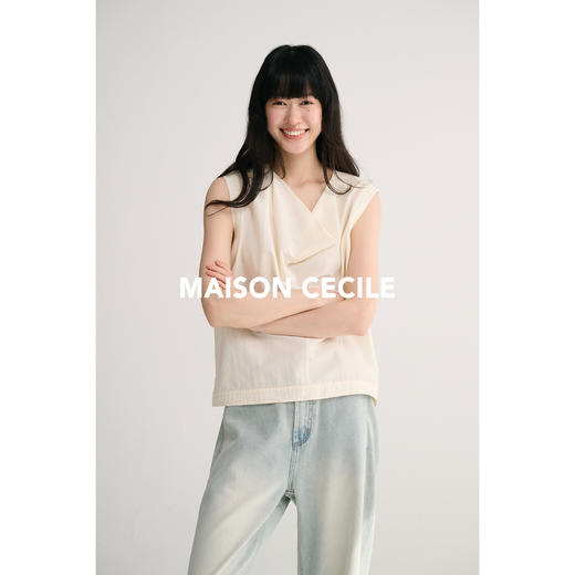 MAISON CECILE 三色/桑蚕丝荡领设计感简约优雅气质无袖背心上衣 商品图1